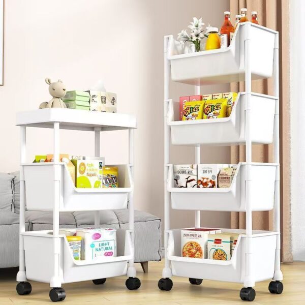 4-Layer Trolley Bookshelf & Multi-Purpose Storage Rack