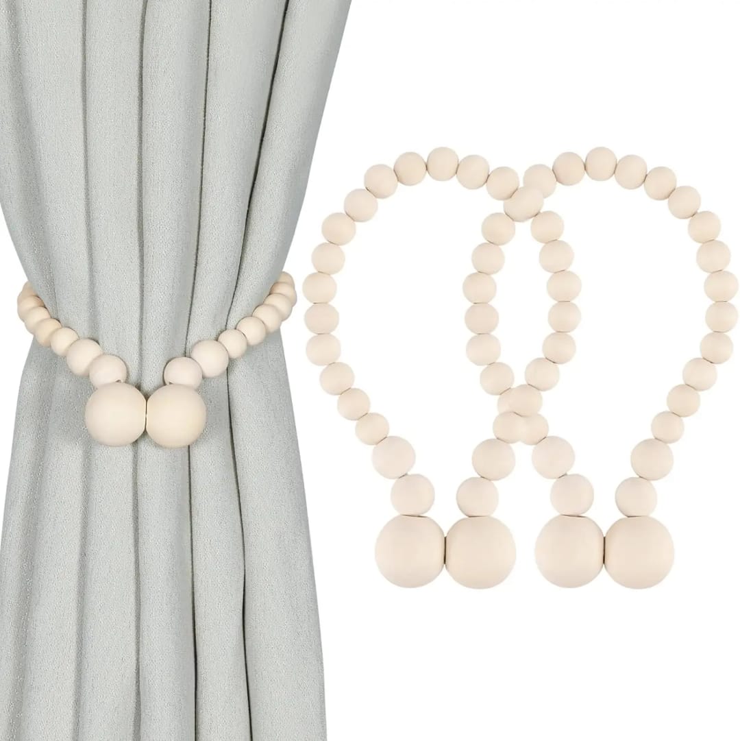 magnetic wooden Magnetic Wooden Beads Curtain Tiebacks – 2pcs - Image 6