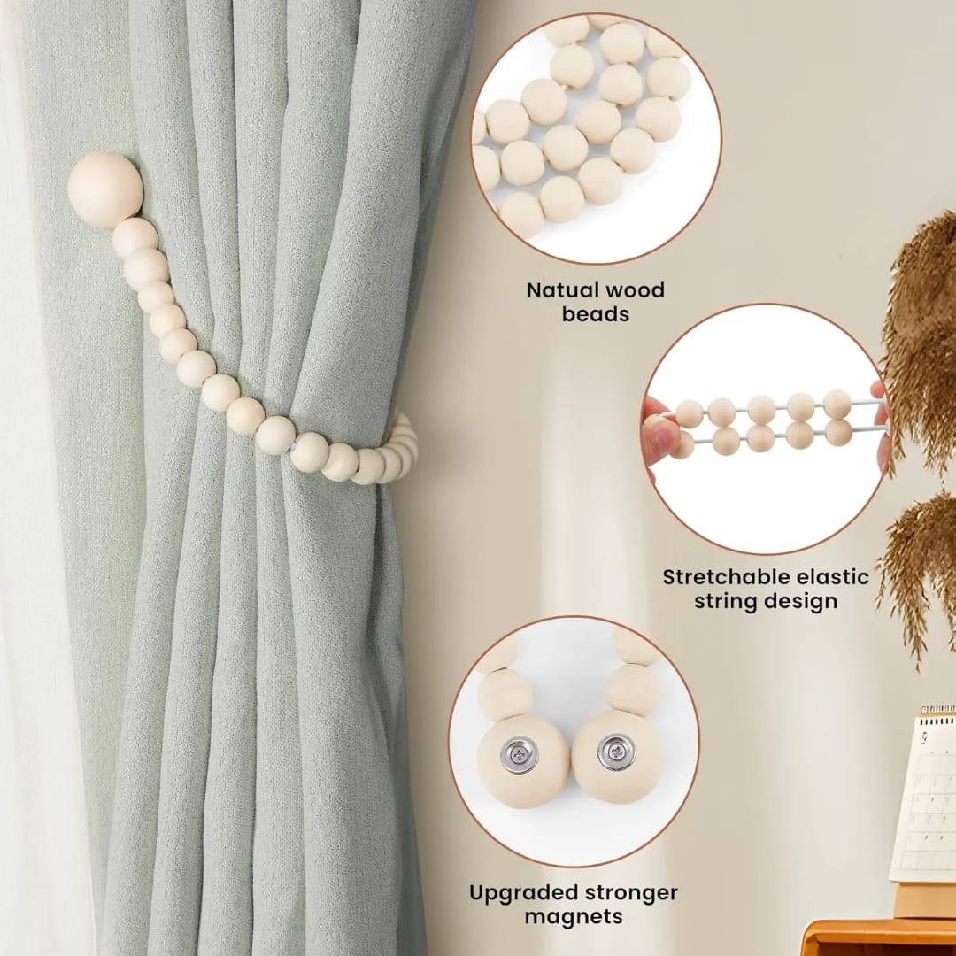 magnetic wooden1 Magnetic Wooden Beads Curtain Tiebacks – 2pcs - Image 5