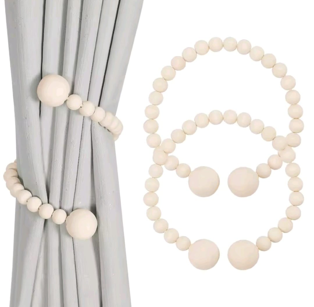 magnetic wooden3 Magnetic Wooden Beads Curtain Tiebacks – 2pcs - Image 3