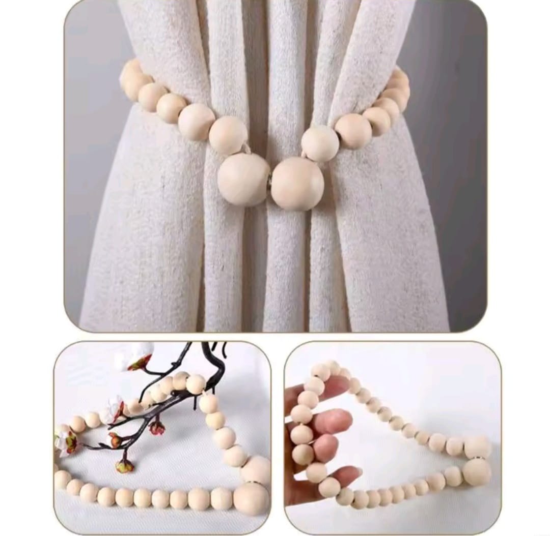 magnetic wooden4 Magnetic Wooden Beads Curtain Tiebacks – 2pcs - Image 1