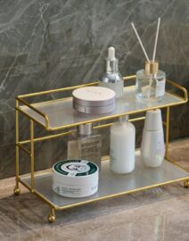 2-Tier Gold Makeup & Vanity Countertop Organizer