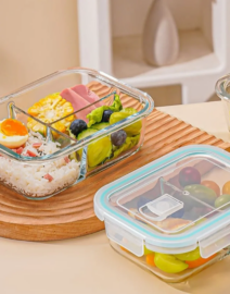 High Borosilicate Glass Partitioned Lunchbox.