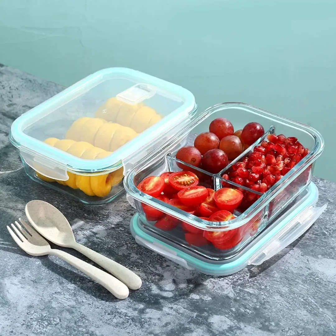 High Borosilicate Glass Partitioned Lunchbox. High Borosilicate Glass Partitioned Lunchbox.