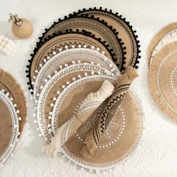 6Pcs Round Woven Jute Table Mats