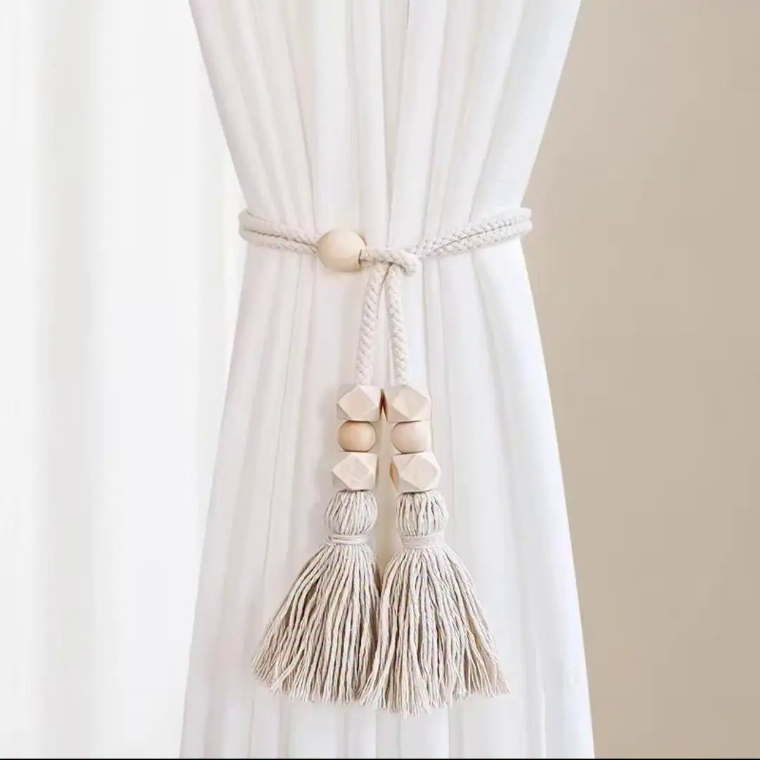 Geometric Tassel Tieback with Wooden Beads Geometric Tassel Tieback with Wooden Beads