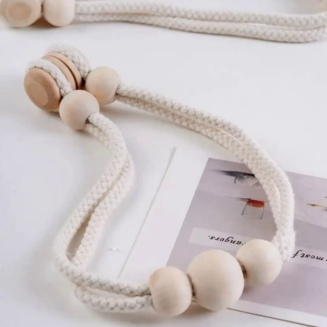 2 Pcs Magnetic Curtain Tie Backs with Wooden Beads 2 Pcs Magnetic Curtain Tie Backs with Wooden Beads