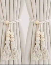 Geometric Tassel Tieback with Wooden Beads