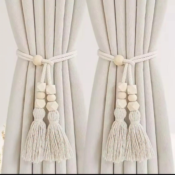 Geometric Tassel Tieback with Wooden Beads