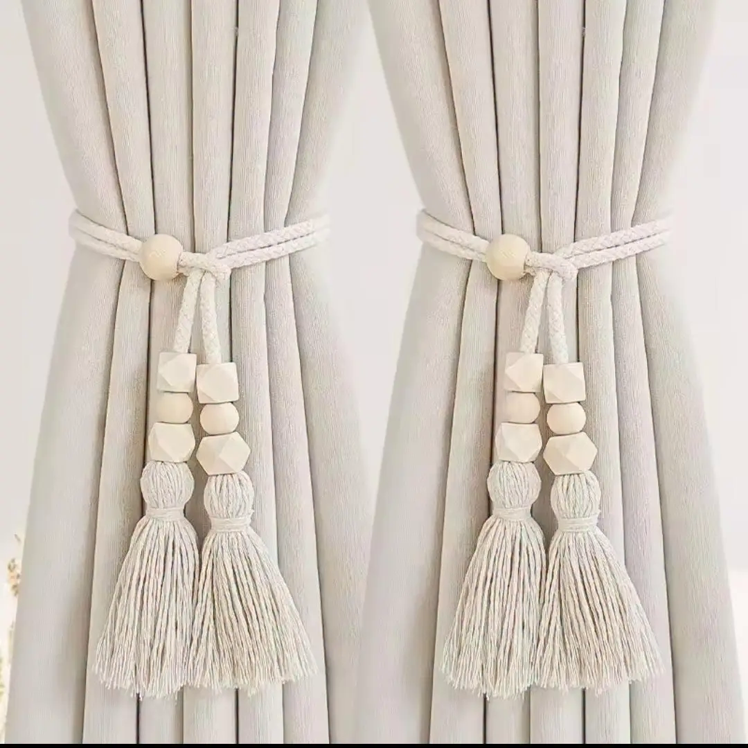 Geometric Tassel Tieback with Wooden Beads Geometric Tassel Tieback with Wooden Beads