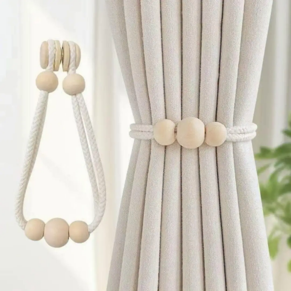 2 Pcs Magnetic Curtain Tie Backs with Wooden Beads