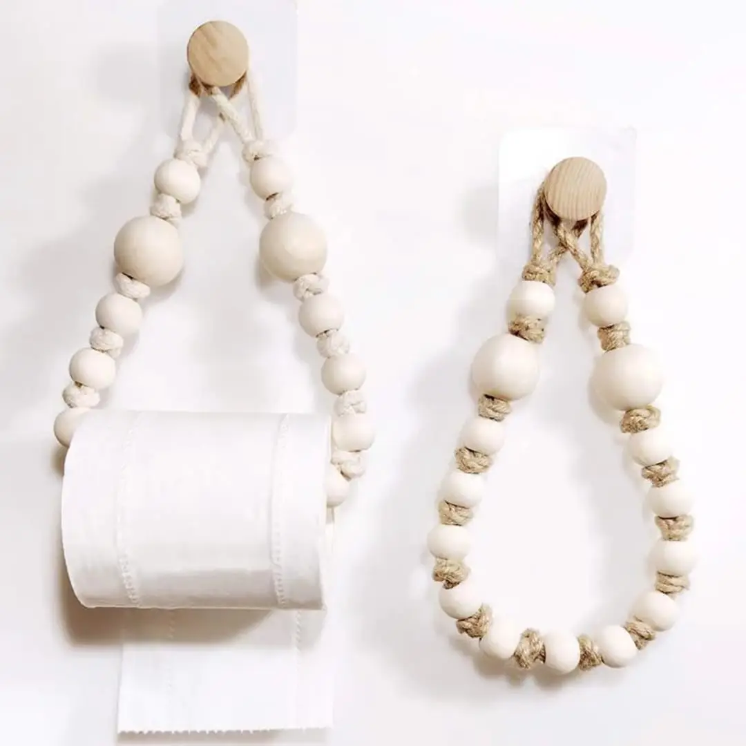 Boho Wooden Bead Toilet Paper Holder Boho Wooden Bead Toilet Paper Holder