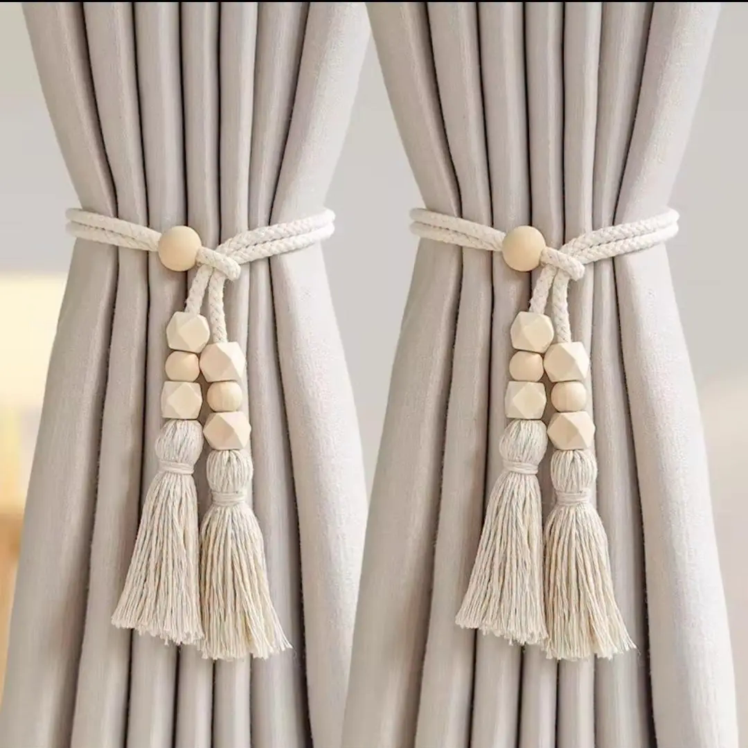 Geometric Tassel Tieback with Wooden Beads Geometric Tassel Tieback with Wooden Beads