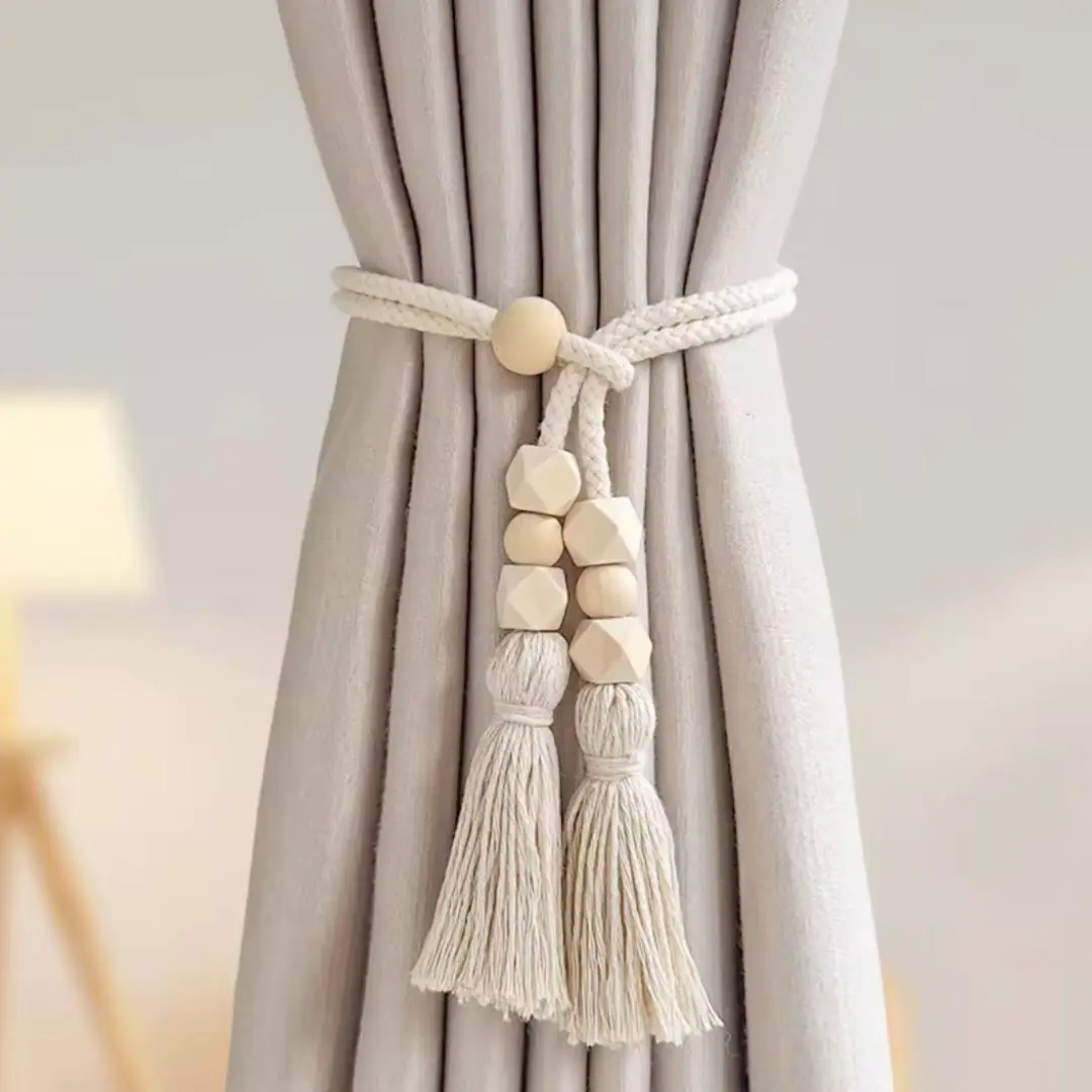 Geometric Tassel Tieback with Wooden Beads Geometric Tassel Tieback with Wooden Beads